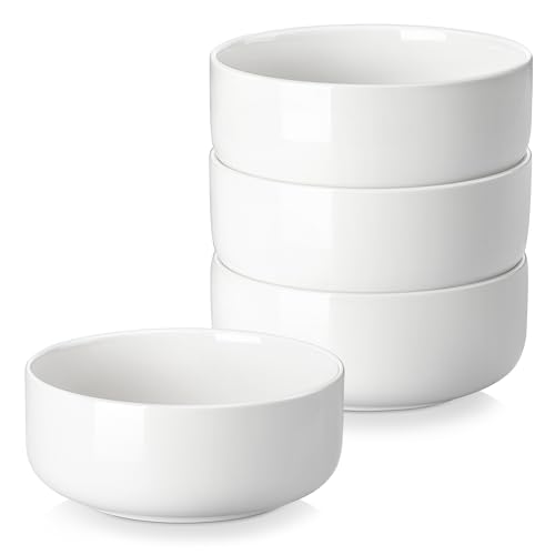 MALACASA Müslischalen 4er Set, 700ml Suppenschalen Porzellan Salatschüssel Set Dessertschalen Frühstücksschalen Keramik Große Schüsseln Set für Nudeln, Salat, Obst, Serie LUNA Weiß