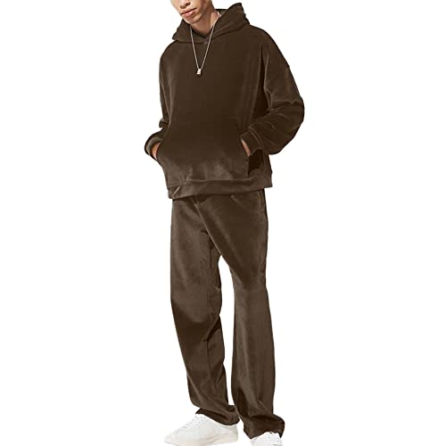 Herren 2 Stück Trainingsanzüge aus Velours,Herren Sportanzug Jogginganzug Hausanzug Set Männer 2 Teilig Freizeitanzug Kapuzenpullover Langarm Tops & Lange Hose Fitness Trainingsanzug Set Stil B 3XL
