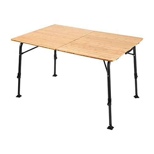 KingCampBambus Campingtisch Klapptisch Verstellbare Höhe Aluminiumrahmen 2-6 Personen