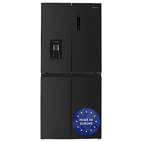 Wiggo WR-MD18DX Amerikan Kühlschrank Höhe 180cm I Gebürstetes Schwarz I 419 l Volumen I Side by side I Türalarm I Gefrierfach & Wasserspender I Display & LED-Beleuchtung
