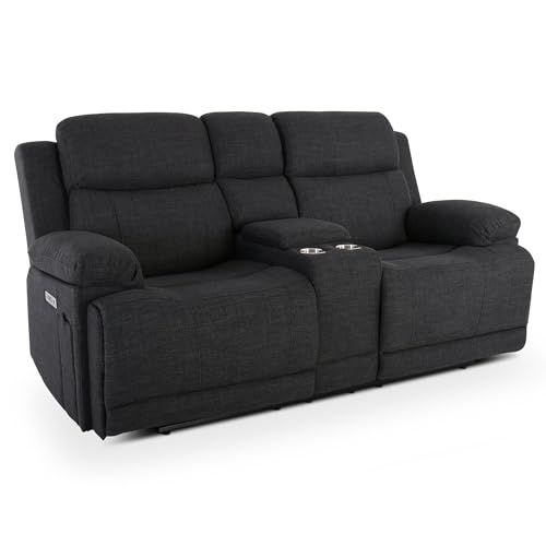 Raburg Kinosessel, 2er-Fernsehsessel, elektrische Relax- und Liegefunktion, Tastenbedienung, 4× USB, 4× Getränkehalter & Snackfach, Komfortpolsterung, 130 kg Tragkraft, Snax, Webstoff|Anthrazit