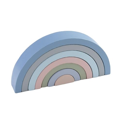 Kiuiom Regenbogen Holz Spielzeug Bausteine,Holz Regenbogen Baby Pastell,Holz Montessori Regenbogen,Holzregenbogen Stapel,Vorschule Stapeln Spielzeug,Holz Stapelturm,Baby Lernen Spielzeug,Blau