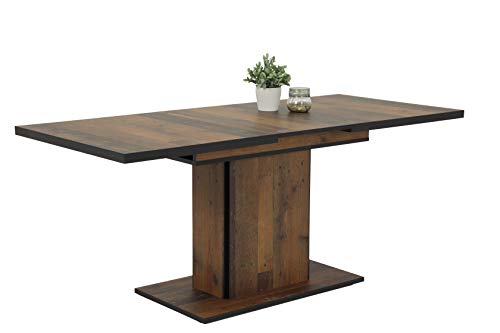 Hela Tische, Esszimmertisch Säulentisch Ariana, Holzwerkstoff melaminbeschichtet, Dekor Oldwood, ausziehbar 120-160x80x76cm