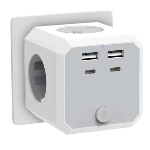 Steckdosenadapter 4 Fach,Steckdosen mit Schalter,8 N 1 Steckdosenleiste für Küche,Reise und Büro,Weiß