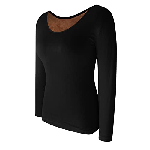 Thermounterwäsche Damen Langarm Thermohemd Warme Unterwäsche mit Innenfleece Thermo Unterhemd Einfarbig Gefüttert Unterwäsche Tops Herbst Winter Thermo Shirt Hemd Oberteil (B, One Size)