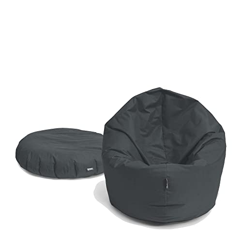 BuBiBag Sitzsack für Kinder und Jugendliche Kinder, Sitzkissen oder als Gaming Sitzsack, geliefert mit Füllung (70 cm Durchmesser, Anthrazit)