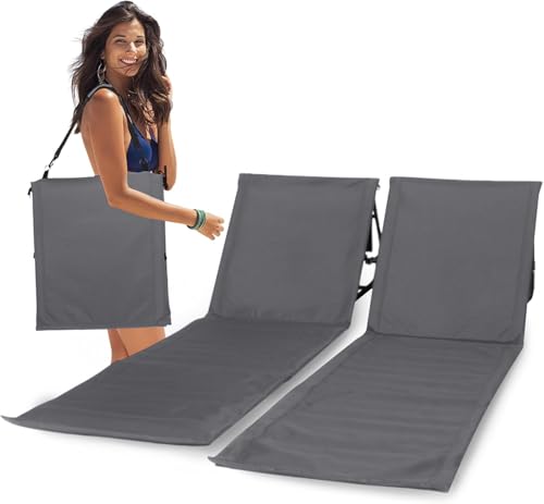 Intimo Living® 2er Set Strandmatte mit Verstellbarer Rückenlehne – Ultraleichte, Faltbare Sonnenliege mit Komfortschaum & Tasche – Ideal für Strand, Garten & Camping – Grau