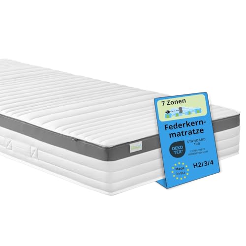 Bodyprotect Taschenfederkernmatratze 90x200 cm, orthopädische Matratze Härtegrad H4, Öko-Tex, ergonomische 7 Zonen Federkernmatratze, Höhe 21, Made in EU