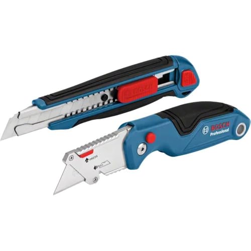 Bosch Professional 2 tlg. Messer Set (mit Universal Klappmesser und Profi Cuttermesser, inkl. Ersatzklingen, Blister)