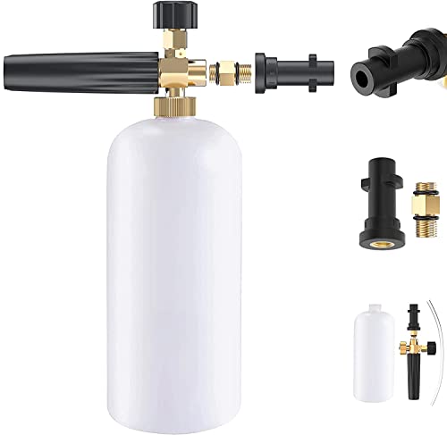 Stone Banks Einstellbar Schaumlanze Schaumdüse, 1L Schaumkanone Schaumflasche für Kärcher K Serie K2 K3 K4 K5 K6 K7 Hochdruckreiniger Pistole, SchneeschaumLanze Seifenspender Schaumsprüher Autowäsche
