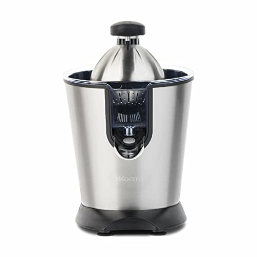 H.Koenig Elektrische Zitruspresse AGR80 BPA-frei, Orangen-, Zitronen-, Grapefruitsaft, Schnell, Automatisch, Leise, Leistungsstark, 160 W, Tropfstopp, Spülmaschinengeeignet, Silber, 160W