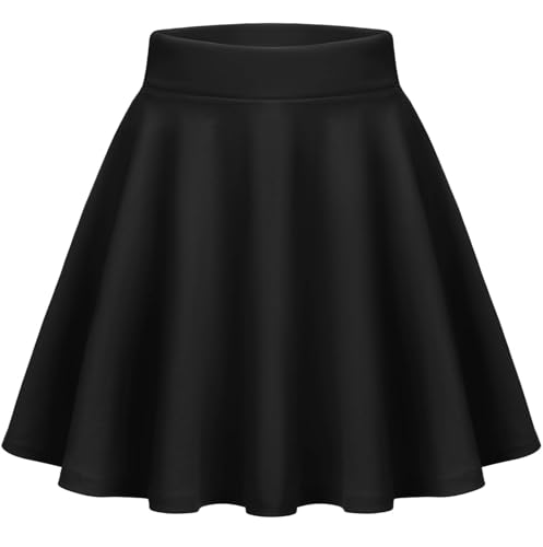 Zeagoo Damen Mini Rock Sommer Kurz Skater Rock Basic Solid Dehnbaren Skater Mini Rock Schwarz S
