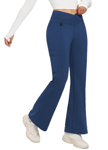 baleaf Damen Wanderhose Themohose Wasserabweisend Outdoorhose Winddicht Thermo Leggings Schlaghose Trekkinghose mit Taschen Seeblau L
