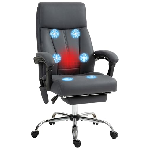 Vinsetto Bürostuhl mit Massagefunktion, Ergonomisch Schreibtischstuhl mit Liegefunktion, Lendenheizung, Höhenverstellbar Computerstuhl mit Fußstütze, Drehfunktion, Dunkelgrau