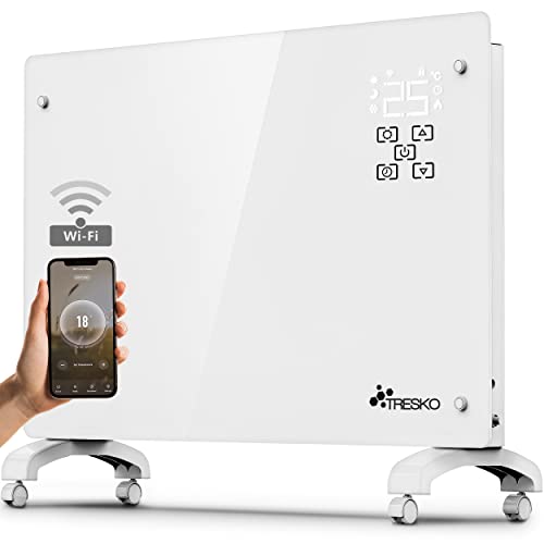 TRESKO® Glaskonvektor 2000W APP WiFi Funktion | Elektroheizung Glasheizung elektrisch | Konvektor Heizung Heizkörper LED-Display & Timer | Elektroheizkörper Stand- oder Wand Heizung