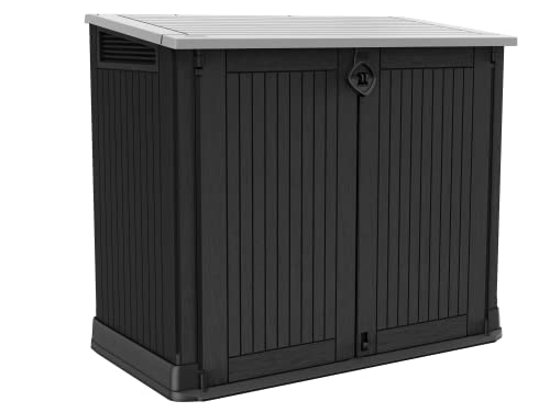 Keter Store-it-Out Midi Mülltonnenbox, 130x74x110cm, Robuste Abfallbehälter-Lösung, 845L, Wetterfest, Grau/Schwarz, UV-beständiges Polypropylen, Abschließbar