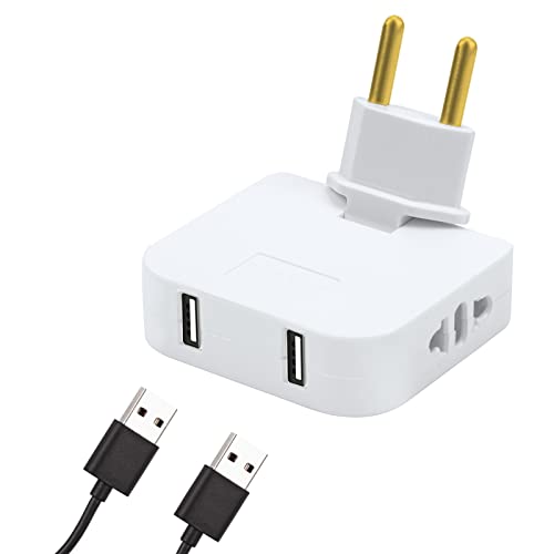 Flachsteckdosenleiste mit USB + USB-C-Adapter, schlankes Design für platzsparende Orte (hinter TV, Bett), um 180 Grad drehbarer Kopf, amerikanischer und europäischer Adapter, 220 V