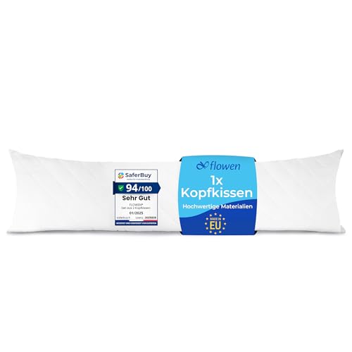 Flowen Kissen für Bett 40x145 cm Kopfkissen Innenkissen Hypoallergene Anti-Milben Weiche Kissenfüllung mit Weicher Gesteppter Kopfkissenbezug Abnehmbarem und Waschbaren Schlafkissen für Haus/Hotel