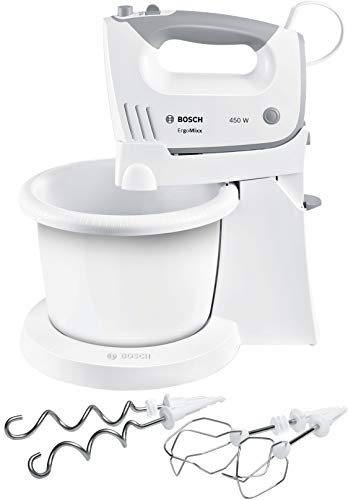 Bosch Handrührer MFQ36460, Handrührgerät, Rührschüssel Plus Halterung, 2 Rührbesen, 2 Edelstahl-Knethaken, 450 W, WeiÃŸ