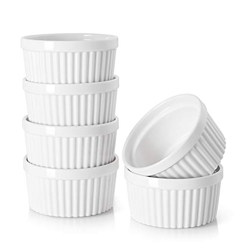 DOWAN Creme Brulee Schälchen, Souffle Förmchen Backofenfest, Ofenfeste Förmchen, Keramik Ramekins für Ragout Fin Schalen, Leckere Würzfleisch, Muffin, Panna Cotta, 120 ml, Weiß