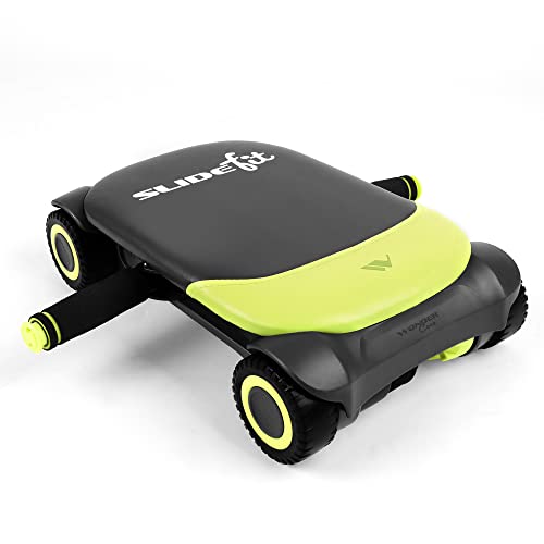 WONDER CORE Slide Fit- Automatischer Bauchroller mit 4 Rädern & Zweiwege-Rückprallsystem, Inkl. Knieschoner, App & 3 Trainingsmodi für Core, Beine & Ganzkörpertraining(Grün)