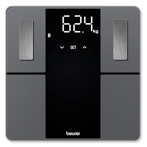 Beurer BF 500 Personenwaage mit Bluetooth und App, digitale Körperfettwaage mit 180 kg Tragkraft, Analysewaage zur Messung von Körperfett, Muskelanteil, Kalorienbedarf etc., XL-Display