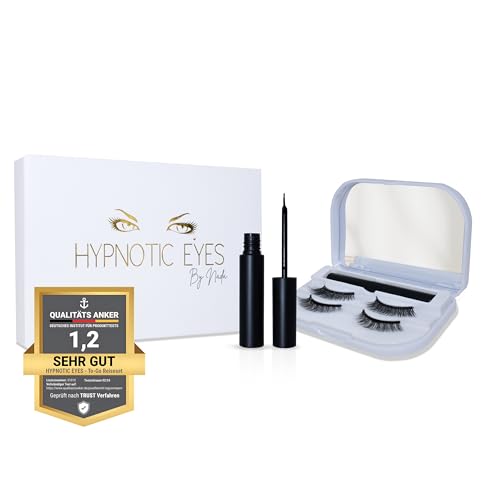 HYPNOTIC EYES – To-Go - Magnetische Wimpern mit Eyeliner als praktisches Reiseset, 2 Paar 3D Effekt Wimpern, 1 Tube Eyeliner, stabile Box mit Spiegel, Magnetwimpern wiederverwendbar