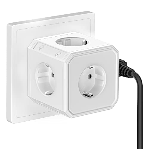 Steckdosenleiste mit 5 Steckdosenadapter, Steckdosenleiste Würfel (4000W/16A), 5 in 1 Steckdosenadapter für Büro, Zuhause, Weiß