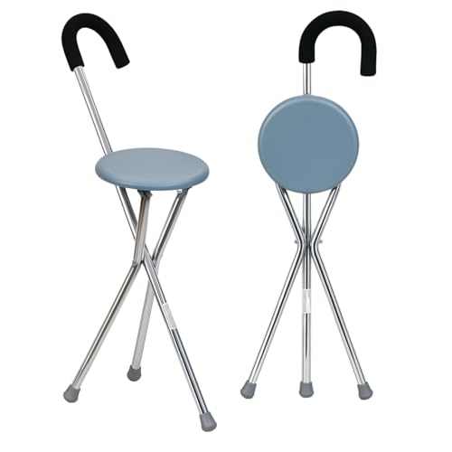 Mobiclinic, Gehstock mit Sitz, Bis zu 90 kg, Gloria, Europäische Marke, Faltbar, Aluminium, DREI füßen, Anti-rutsch-zwingen, Orthopädischer, Ergonomischer Griff, Grau