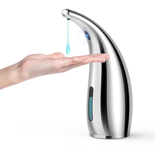 HMJIA Automatischer Elektrischer Seifenspender mit Sensor IPX6 Wasserdicht für Küche und Badezimmer Hotel Restaurant Öffentlicher Ort (300ml - Silber)