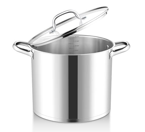 Joyfair Kochtopf, 11,4 Liter Edelstahl Groß Topf Induktion mit Glasdeckel, 3 Lagen Stabiler Boden Suppentopf für alle Herdearten, Hochwertiger Nudeltopf zum Kochen Großer Mengen, Spülmaschinenfest