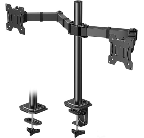 HUANUO Monitor Halterung 2 Monitore für 13-30 Zoll Bildschirme, Monitorhalterung 2 Monitore Höhenverstellbar, Bildschirmhalterung Neigen Schwenken, 10 kg pro Arm, VESA 75/100