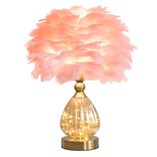 GUANSHAN Tischlampe aus Kristallfedern mit Lichterkette Romantische Tischbeleuchtung aus Federn Luxus-Nachttischlampe mit Federlampenschirm für Wohnzimmer, Schlafzimmer