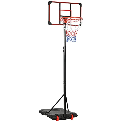 SPORTNOW Basketballkorb Outdoor, 178-208 cm Verstellbare Korbhöhe, Basketballständer mit 71 x 46 cm Rückwand mit Rollen, für Kinder, Jugendliche