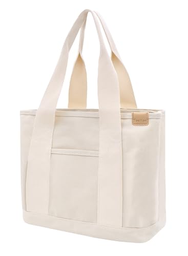 Damen Mittelgroß Handtasche Canvas Satchel Tote Bag Schultertasche Shopper für Bücher Alltag Arbeit beige
