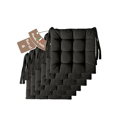 Il Tuo Artigiano Design 6 Stuhlkissen im Set, 40 x 40 cm 6 cm dick, Polsterung aus Schaumstoff und weichem Acryl, Sitzkissen Stuhl 6er Set, Stuhlkissen Outdoor 40x40 (6, Anthrazit)