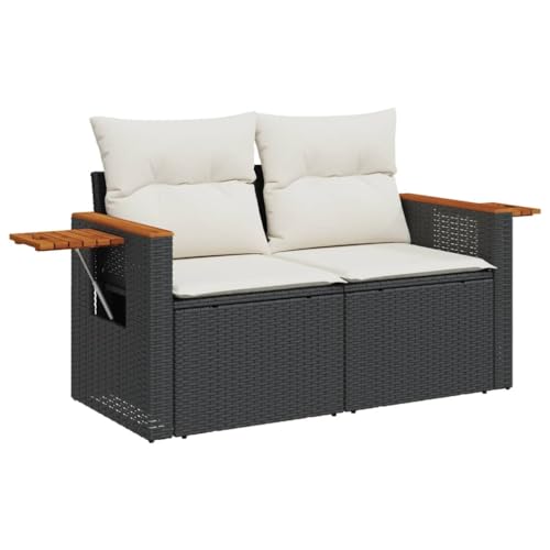 vidaXL Gartensofa mit Kissen 2-Sitzer, Sofa mit Staufach unter Sitzfläche, Terrassensofa mit abnehmbarem waschbarem Bezug, Gartenmöbel Terrassenmöbel, Schwarz Poly Rattan