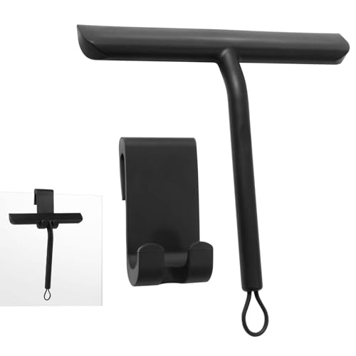 Vinabo Duschabzieher, Abdruckfrei Reinigender Duschabzieher Schwarz für Glastüren, Duschabzieher Silikon mit Ständer, Dusch Abzieher Wischer für Dusche,Badezimmer,Spiegel,Glas-Reinigung,Fliesen,21cm