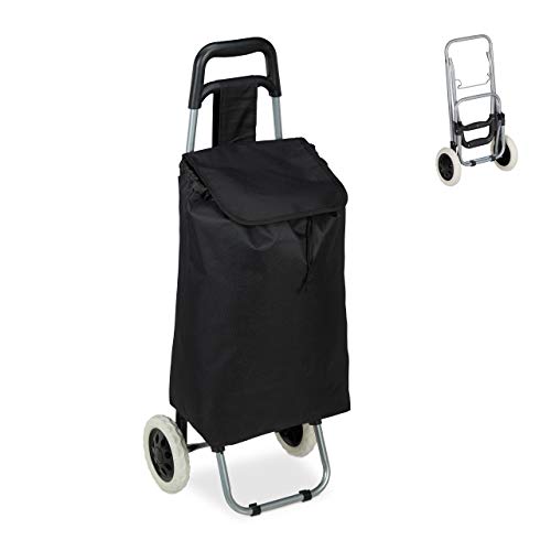Relaxdays Einkaufstrolley, klappbar, 25 L Einkaufstasche mit Rollen, bis 10 kg belastbar, HBT: 91 x 40 x 30 cm, schwarz
