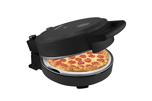 Bestron Pizzaofen für knusprige Pizzen in 5-10 Minuten, elektischer Pizzaofen mit bis zu echten 320°C Höchsttemperatur, inkl. Schamottstein & 2 große Holzspatel, Black Label, Farbe: Mattschwarz