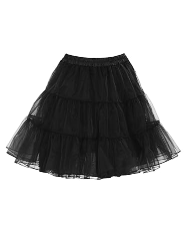 Wikoan Petticoat Unterrock Damen Reifrock Rock Crinoline Underskirt Reifrock Rock für 50er Vintage Cocktailkleid Petticoat Schwarz XXL