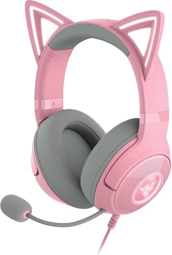 Razer Kraken Kitty V2 USB Wired RGB Headset: Chroma Kitty Ears - Stream reaktive Beleuchtung - HyperClear Nierenmikrofon - Triforce 40mm Treiber - 7.1 Surround Sound - Quartz Pink (Renewed)