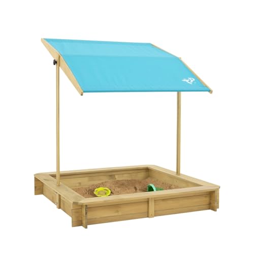 TP Toys TP Holzsandkasten mit Sonnendach, 2 Jahre+, Sandspiel für den Garten mit Abdeckung