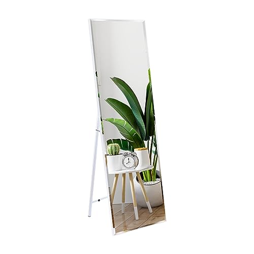 Vasemouh 140 x 41 cm Ganzkörperspiegel mit Weißer Rahmen und Splitterschutz, großer Wandspiegel oder Standspiegel, für Schlafzimmer, Bad, Wohnzimmer oder Garderobe