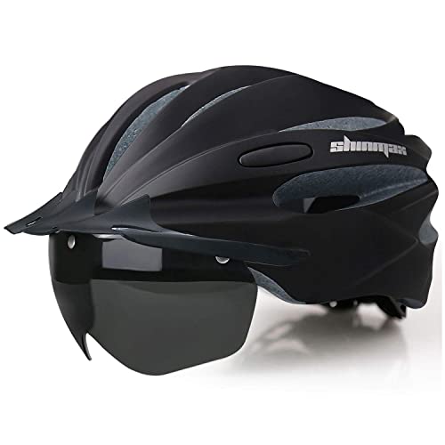 Shinmax Fahrradhelm mit USB Aufladung LED Licht Fahrradhelm Herren Damen mit Abnehmbarem Magnetischem Schutzbrille Visier Fahrradhelme Erwachsene Radhelm Atmungsaktiv MTB Helm Verstellbare 57-62 cm