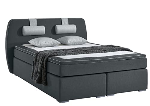Atlantic Home Collection Boxspringbett REX, 140 x 200 cm, inklusive Topper (Härtegrad H2) und Nackenkissen, dunkelgrau