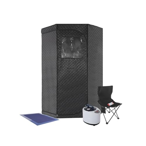 WindWilder Mini Sauna für Zuhause 1500W, Dampfsauna Tragbar, Portable Sauna mit Fernbedienung, Dampfgenerator, Klappbarer Stuhl, Timer, 9-stufige Heizung einstellbar, 90x90x180cm, Schwarz