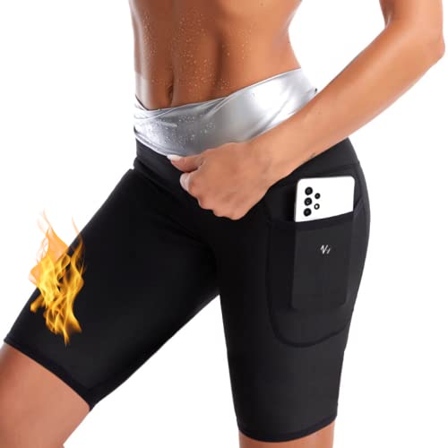 Nano Hertz Saunaanzüge Shorts Sauna Sporthose Hosen Abnehmen Taschen der seite Laufhose Hot Thermo Sweat Schwitzhose Hosen Schweiß Schwitzen Jogginghose Frauen Women Damen mädchen