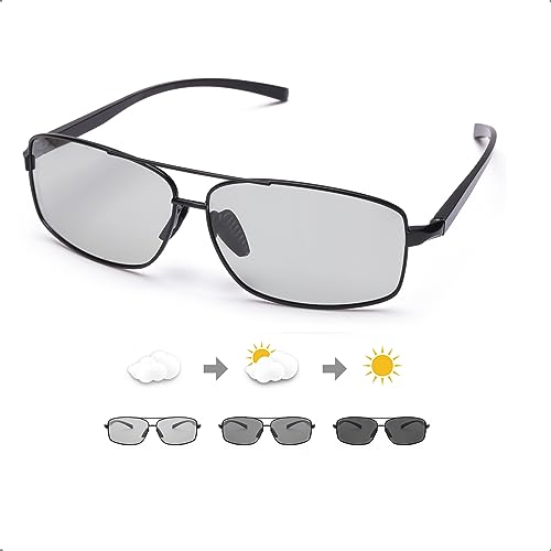 TJUTR Polarisierte Sonnenbrille Herren Photochromatisch selbsttönende Sonnenbrillen Fahrrad für UV400-Schutz Leicht AL-Mg Metallrahmen