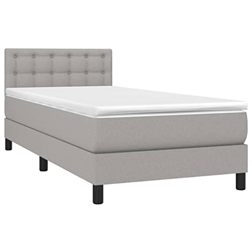 vidaXL Boxspringbett, Bettgestell mit Lattenrost, Bett Polsterbett mit Matratze, Einzelbett Schlafzimmerbett, Hellgrau 90x200cm Stoff